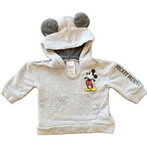 Disney Baby Boy Hoodie 6-9M Mickey Mouse Gray Sweatshirt with Ears